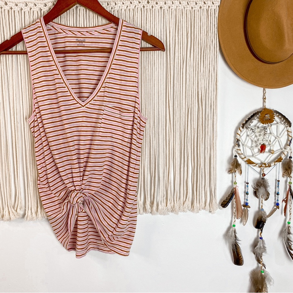 Madewell V Neck Pink Stripe Tank Top Size XS